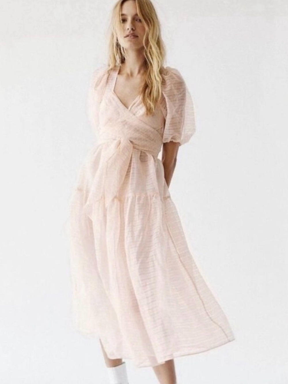 Free People Hailey Chiffon Midi Wrap Dress Sz 4 Ethereal Romantic Party $200